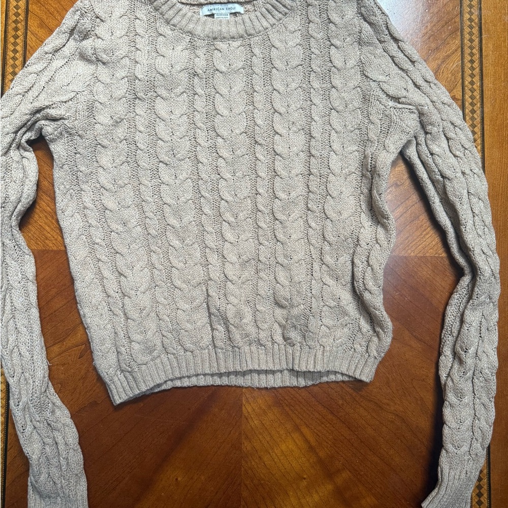American Eagle Outfitters Cream Cable Knit Crew Neck Sweater